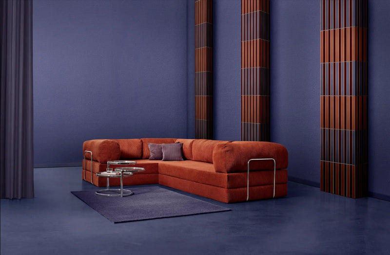 teddy corner closed sofa. rust colored l shaped couch